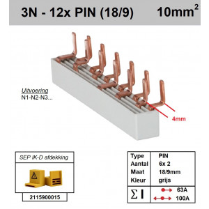 Schotman Elektro - SEP aansluitrail 3+N fase PIN 6x2 18/9mm