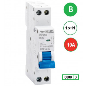 SEP INS18-B10, installatieautomaat 1p+n B10 6kA, 18mm, 1 modulen