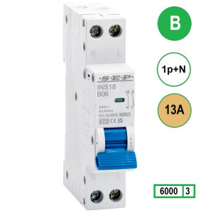 SEP INS18-B13, installatieautomaat 1p+n B13 6kA, 18mm, 1 modulen