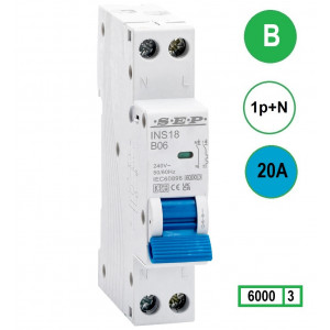 SEP INS18-B20, installatieautomaat 1p+n B20 6kA, 18mm, 1 modulen