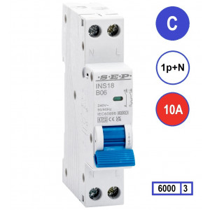 SEP INS18-C10, installatieautomaat 1p+n C10 6kA, 18mm, 1 modulen