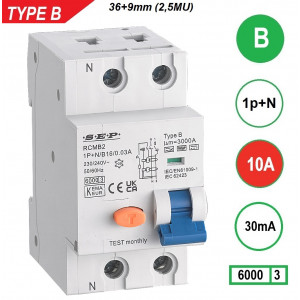 Schotman Elektro B.V. - SEP RCMB type B aardlekautomaat, 1p+n, B, 10A, RCBO