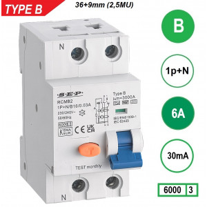 Schotman Elektro B.V. - SEP RCMB type B aardlekautomaat, 1p+n, B, 6A