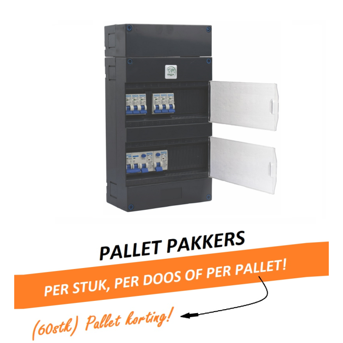 GACIA G222060 groepenkast - 1-fase, 40A hoofdschakelaar, 2 aardlekschakelaars, 6 groepen met verhoogde buisinvoer