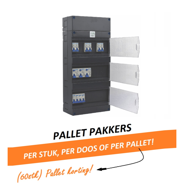 GACIA G343060 ruime groepenkast - 3-fase, 40A hoofdschakelaar, 3 aardlekschakelaars, 6 groepen met verhoogde buisinvoer