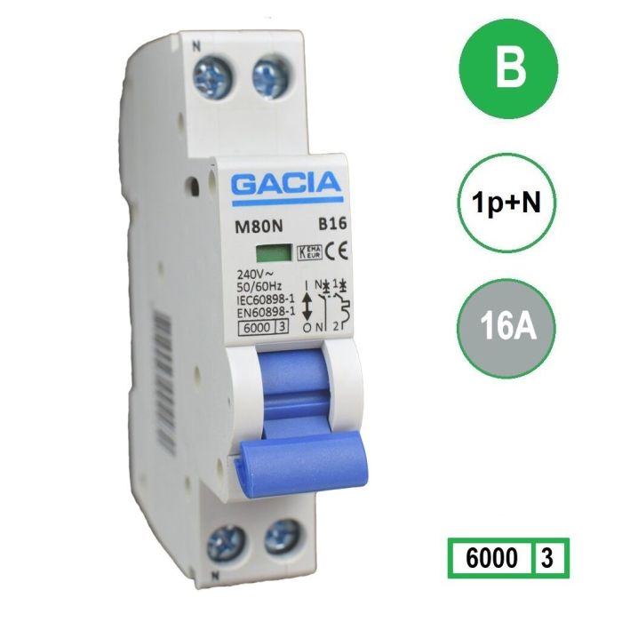 GACIA M80N installatieautomaat 16A B-karakteristiek - productafbeelding GACIA M80N installatieautomaat 16A B-karakteristiek - productafbeelding