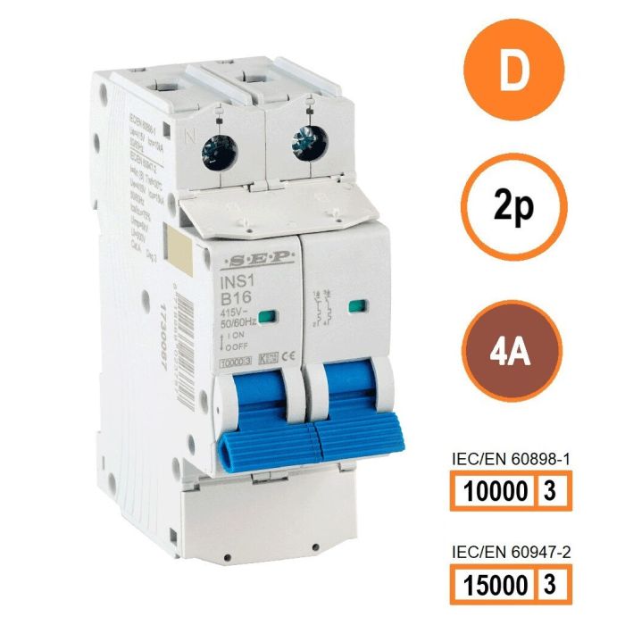 SEP INS1-2D04 installatieautomaat 2-polig 4A D-karakteristiek met verzegelbare aansluitafdekking SEP INS1-2D04 installatieautomaat 2-polig 4A D-karakteristiek met verzegelbare aansluitafdekking