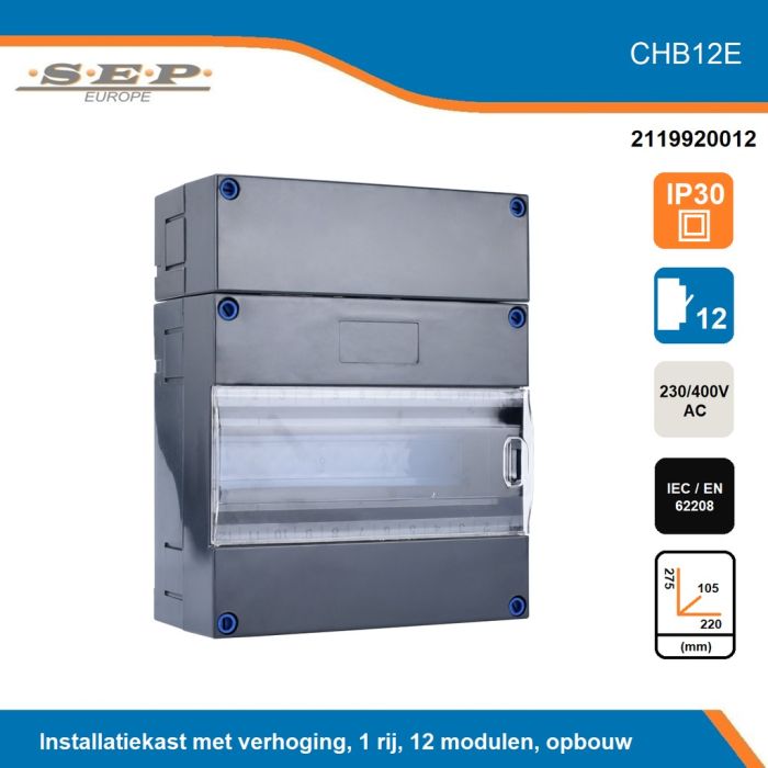 SEP CHB12E groepenkast – Lege kast met montagerail – 1 rijen 12 modulen