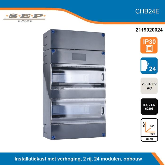 SEP CHB24E groepenkast – Lege kast met montagerail – 2 rijen 24 modulen