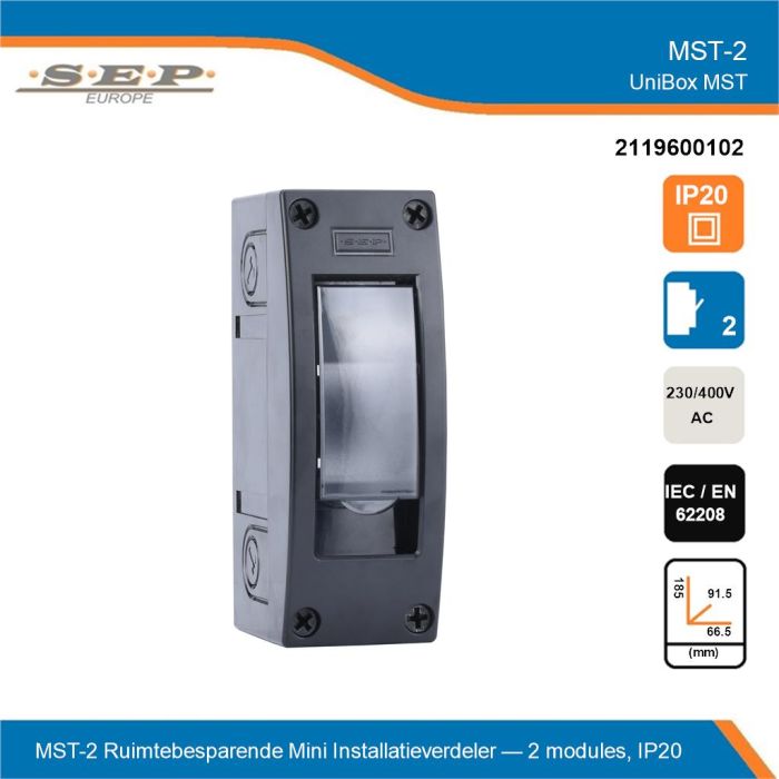 SEP UniBox MST-2 mini installatieverdeler 2 modules IP20 technisch overzicht - 2119600102