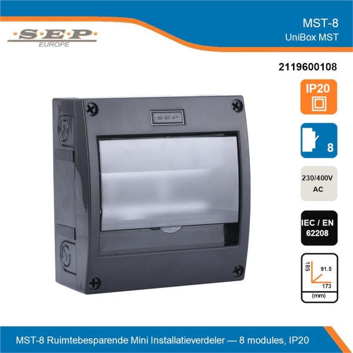 SEP UniBox MST-8 mini installatieverdeler 8 modules IP20 technisch overzicht - 2119600108