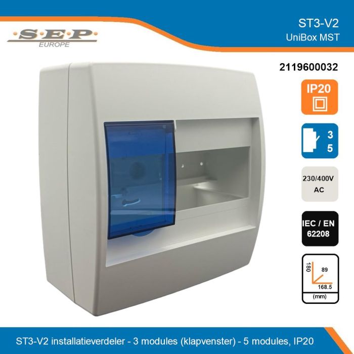 SEP UniBox MST ST3-V2 installatieverdeler overzicht - 3 + 5 modules, IP20