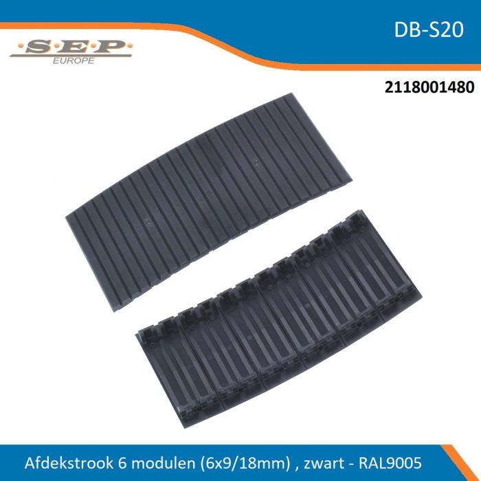 SEP DB-S20 afdekstrook 6 modulen (6×18 mm) afbreekbaar – zwart RAL9005 – voor Livion en MST verdelers