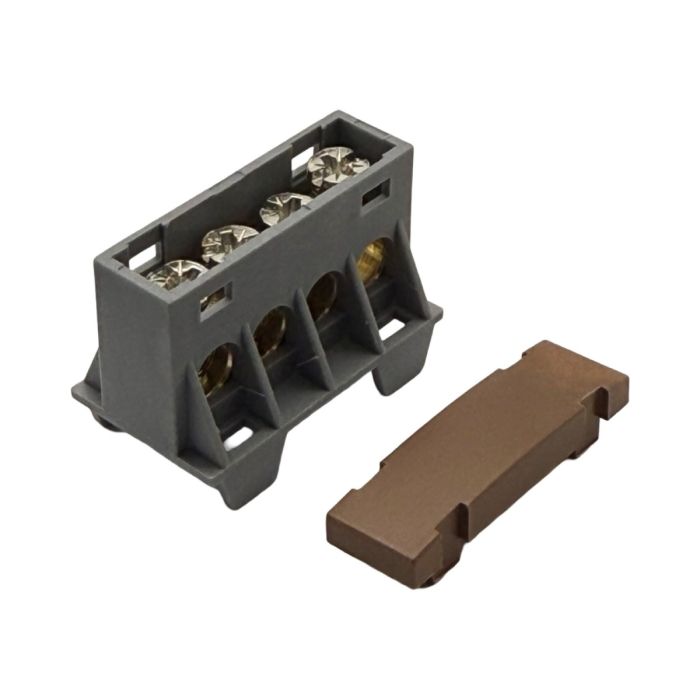 SEP AST16-44 verdeelblok 4x16mm² bruin (RAL 8003) met afdekking – faseverdeelblok voor TS15-rail