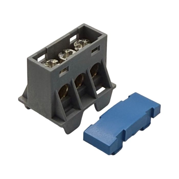 SEP AST16-32 verdeelblok 3x16mm² blauw (RAL 5015) met afdekking – faseverdeelblok voor TS15-rail