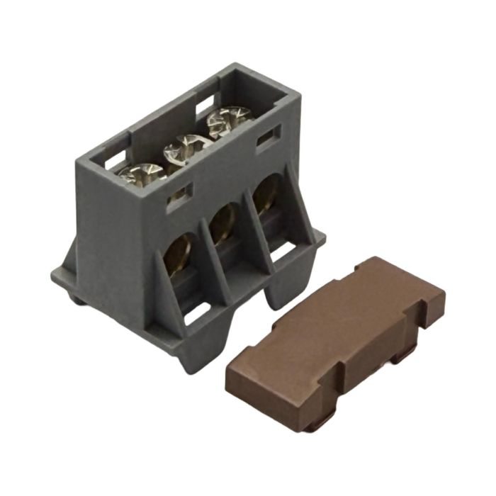 SEP AST16-34 verdeelblok 3x16mm² bruin (RAL 8003) met afdekking – faseverdeelblok voor TS15-rail