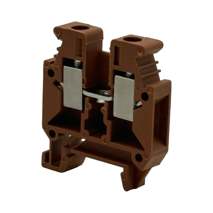 SEP MRK4-BR mini rijgklem bruin - aanzicht met open aansluitklemmen