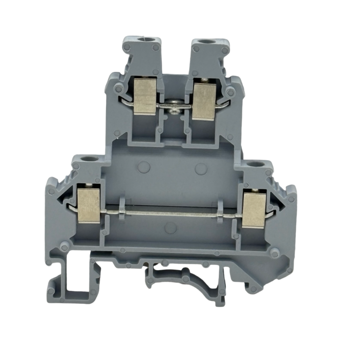 SEP SRK-3-etage grijze etageklem, 2,5mm2 zijaanzicht met aansluitingen - modulaire DIN-rail, 2011300570, GTIN 8718959078408