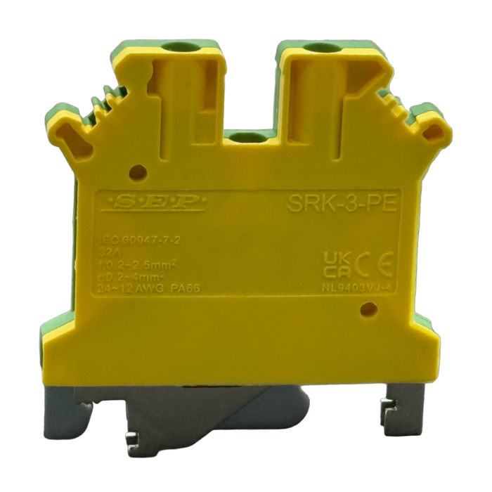 SEP SRK-3-PE geel/groene aardklem, 2,5mm2 zijaanzicht rijgklem - modulaire DIN-rail, 2011300510, GTIN 8718959078347