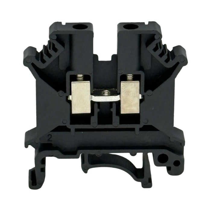 SEP SRK-5-BL zwarte rijgklem, 4mm2 zijaanzicht met aansluitingen - modulaire DIN-rail, 2011300160, GTIN 8718959077999
