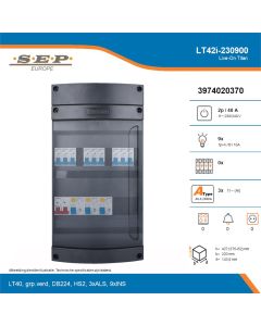 SEP Live-On Titan, LT42i-230900, 40A, 1-fase groepenkast, 9-lichtgroepen, technische details