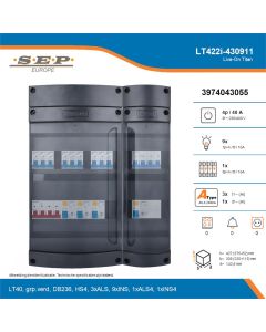SEP Live-On Titan, LT422i-430911, 40A, 3-fase groepenkast, 9-lichtgroepen, 1-krachtgroepen, technische details