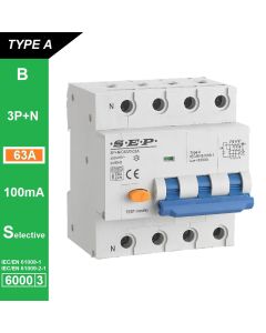 Schotman Elektro B.V. - SEP RCM4 Aardlekautom. 3p+n B63 100mA Selectief 6kA
