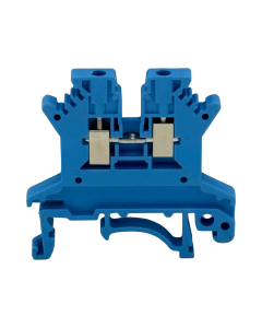 SEP SRK-1.5-BU blauwe rijgklem, 1,5mm2 zijaanzicht met aansluitingen - modulaire DIN-rail, 2011300020, GTIN 8718959077852
