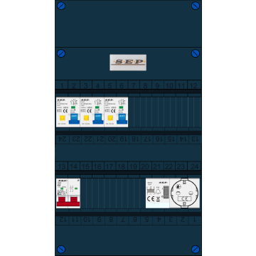 Schotman Elektro B.V. - SEP FS40A, 1xHoofdschakelaar, 3xAardlekautomaat, 1xBeltrafo, 1xContactdoos, 1 Fase