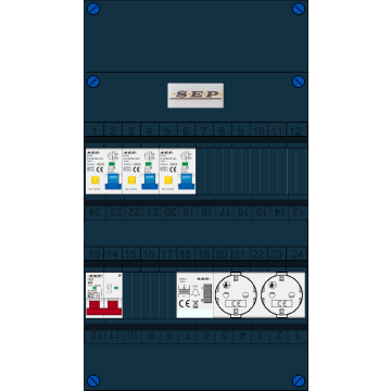 Schotman Elektro B.V. - SEP FS40A, 1xHoofdschakelaar, 3xAardlekautomaat, 1xBeltrafo, 2xContactdoos, 1 Fase