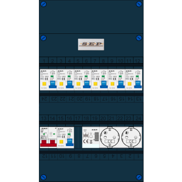 Schotman Elektro B.V. - SEP FS40A, 1xHoofdschakelaar, 7xAardlekautomaat, 1xBeltrafo, 2xContactdoos, 1 Fase