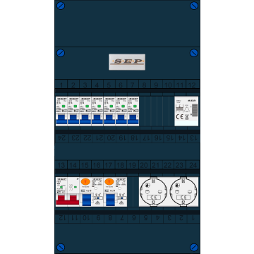 Schotman Elektro B.V. - SEP FS40A, Hoofdschakelaar, 2x Aardlekschakelaar, 7x Installatieautomaat, 1x Beltrafo, 2x Wandcontactdoos 1 fase