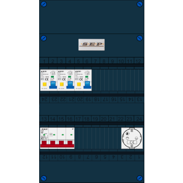 Schotman Elektro B.V. - SEP FS40A, 1xHoofdschakelaar, 3xAardlekautomaat, 1xContactdoos, 3 Fase