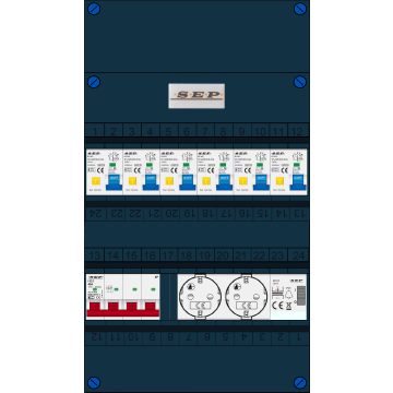 Schotman Elektro B.V. - SEP FS40A, 1xHoofdschakelaar, 6xAardlekautomaat, 1xBeltrafo, 2xContactdoos, 3 Fase