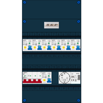 Schotman Elektro B.V. - SEP FS40A, 1xHoofdschakelaar, 7xAardlekautomaat, 1xBeltrafo, 1xContactdoos, 3 Fase