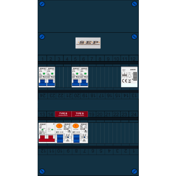 Schotman Elektro B.V. - SEP FS40B, 1xHoofdschakelaar, 2xAardlekschakelaar-Type B, 4xInstallatieautomaat, 1xBeltrafo, 1 Fase