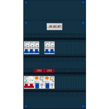 Schotman Elektro B.V. - SEP FS40A, 1xHoofdschakelaar, 2xAardlekschakelaar-Type B, 5xinstallatieautomaat, 1 Fase
