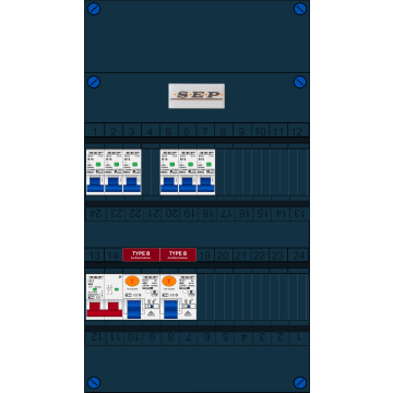 Schotman Elektro B.V. - SEP FS40A, 1xHoofdschakelaar, 2xAardlekschakelaar-Type B, 6xinstallatieautomaat, 1 Fase