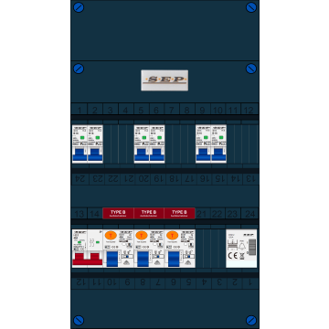 Schotman Elektro B.V. - SEP FS40A, 1xHoofdschakelaar, 3xAardlekschakelaar-Type B, 6xinstallatieautomaat, 1xBeltrafo, 1 Fase