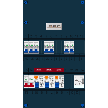 Schotman Elektro B.V. - SEP FS40A, 1xHoofdschakelaar, 3xAardlekschakelaar-Type B, 7xinstallatieautomaat, 1xContactdoos, 1 Fase