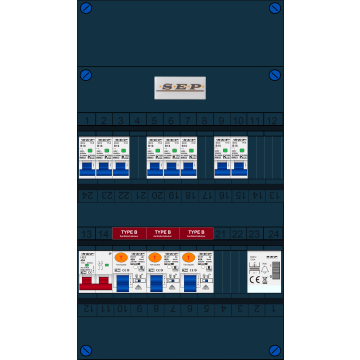 Schotman Elektro B.V. - SEP FS40A, 1xHoofdschakelaar, 3xAardlekschakelaar-Type B, 8xinstallatieautomaat, 1xBeltrafo, 1 Fase