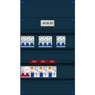 Schotman Elektro B.V. - SEP FS40A, 1xHoofdschakelaar, 3xAardlekschakelaar-Type B, 8xinstallatieautomaat, 1 Fase