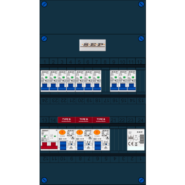 Schotman Elektro B.V. - SEP FS40A, 1xHoofdschakelaar, 3xAardlekschakelaar-Type B, 10xinstallatieautomaat, 1xBeltrafo, 1 Fase