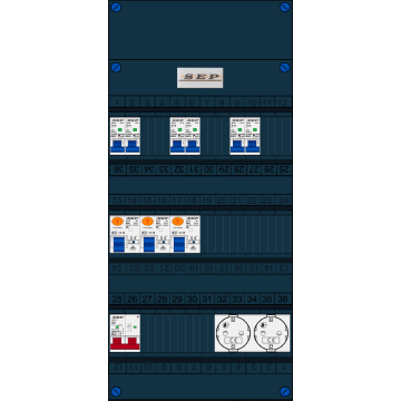Schotman Elektro B.V. - SEP FS40A, Hoofdschakelaar, 3x Aardlekschakelaar, 6x Installatieautomaat, 2x Wandcontactdoos 1 fase