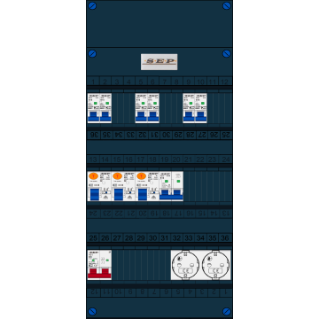 Schotman Elektro B.V. - SEP FS40A, Hoofdschakelaar, 3x Aardlekschakelaar, 6x Installatieautomaat, 1x Kookgroep, 2x Wandcontactdoos 1 fase