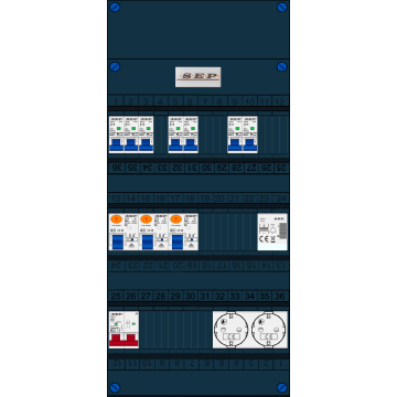 Schotman Elektro B.V. - SEP FS40A, Hoofdschakelaar, 3x Aardlekschakelaar, 7x Installatieautomaat, 1x Beltrafo, 2x Wandcontactdoos 1 fase