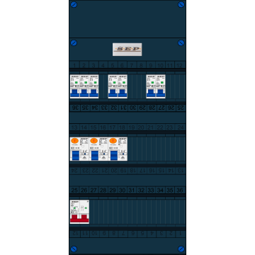 Schotman Elektro B.V. - SEP FS40A, Hoofdschakelaar, 3x Aardlekschakelaar, 7x Installatieautomaat 1 fase