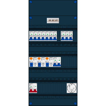 Schotman Elektro B.V. - SEP FS40A, Hoofdschakelaar, 3x Aardlekschakelaar, 10x Installatieautomaat, 1x Kookgroep, 1x Wandcontactdoos 1 fase