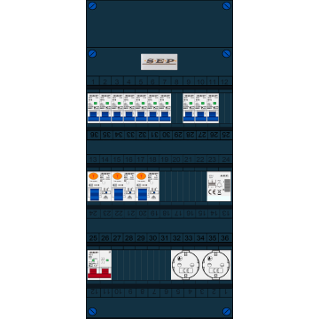 Schotman Elektro B.V. - SEP FS40A, Hoofdschakelaar, 3x Aardlekschakelaar, 10x Installatieautomaat, 1x Beltrafo, 2x Wandcontactdoos 1 fase