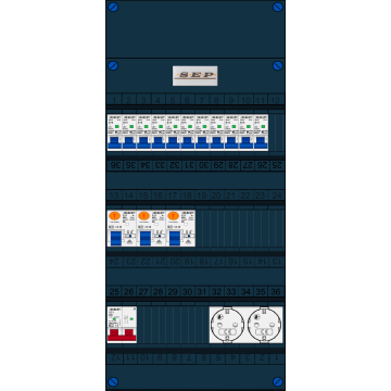 Schotman Elektro B.V. - SEP FS40A, Hoofdschakelaar, 3x Aardlekschakelaar, 11x Installatieautomaat, 2x Wandcontactdoos 1 fase